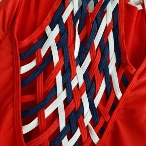 YMI One Piece Swimsuit Lattice Woven Back Red Sz L - Picture 9 of 10